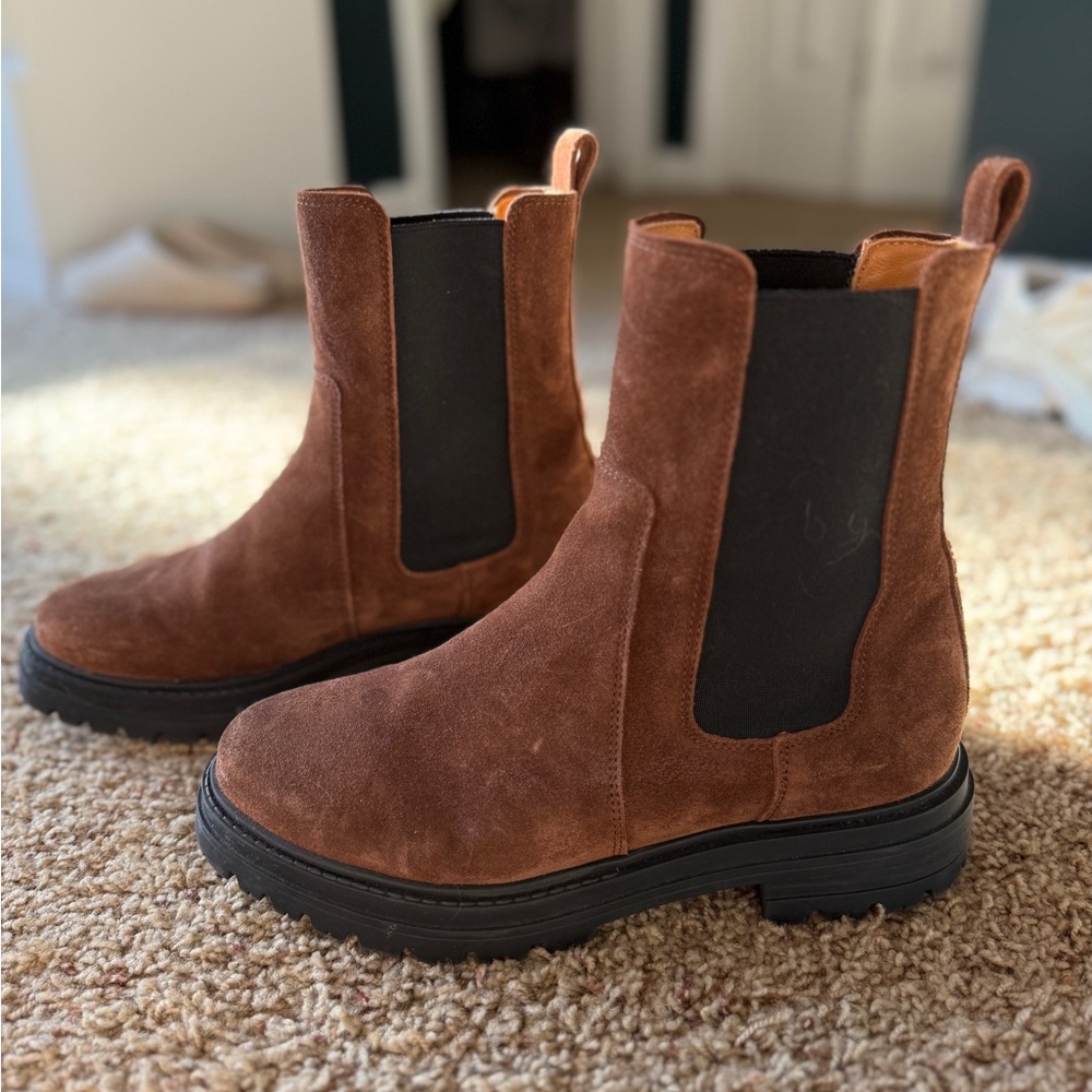 Sezane Lena Low Ankle Boots - Rich Brown